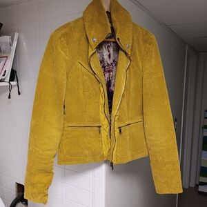 John Carlisle Corduroy Mustard Jacket Stand up collar Rinestone detail Zipper